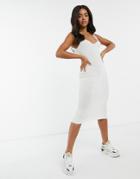 In The Style X Shaughna Ribbed Midi Dress In Cream-white