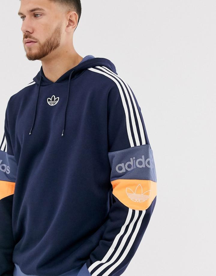 Adidas Originals Hoodie With Central Trefoil And Band Logo In Navy