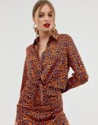 John Zack Tie Front Cropped Shirt In Contrast Print - Multi