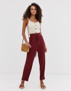 Asos Design Textured Shirred Waist Tapered Pants-pink