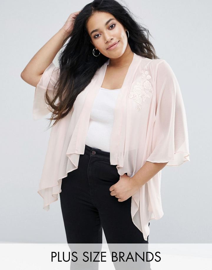 New Look Plus Embellished Waterfall Kimono - Pink
