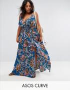 Asos Curve Woven Wrap Maxi Beach Dress In Oversized Bright Tapestry - Multi