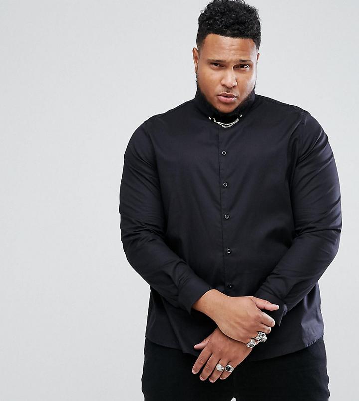 Noose & Monkey Plus Skinny Smart Shirt With Collar Chain - Black