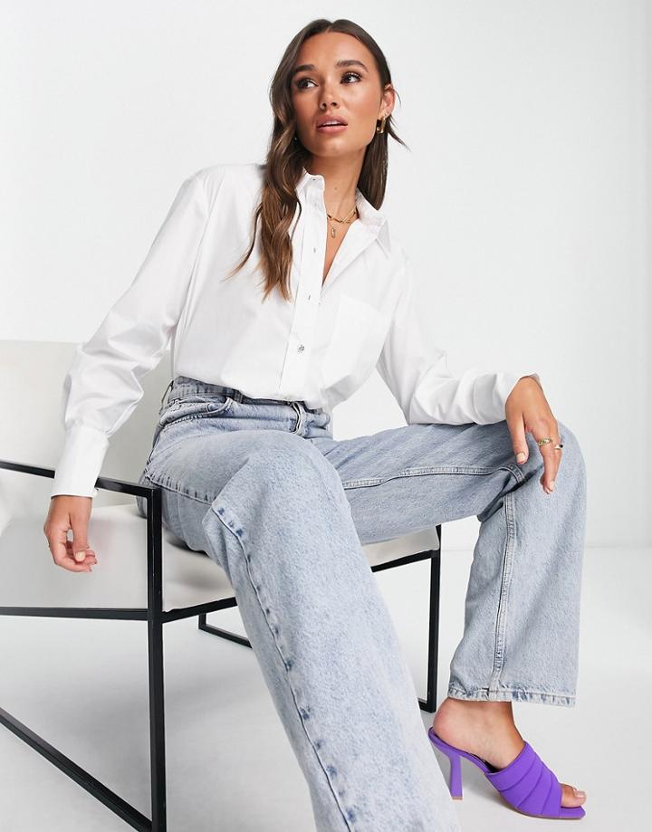 River Island Cross Back Poplin Shirt In White