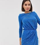 Flounce London Sequin Mini Dress In Cobalt Blue - Multi