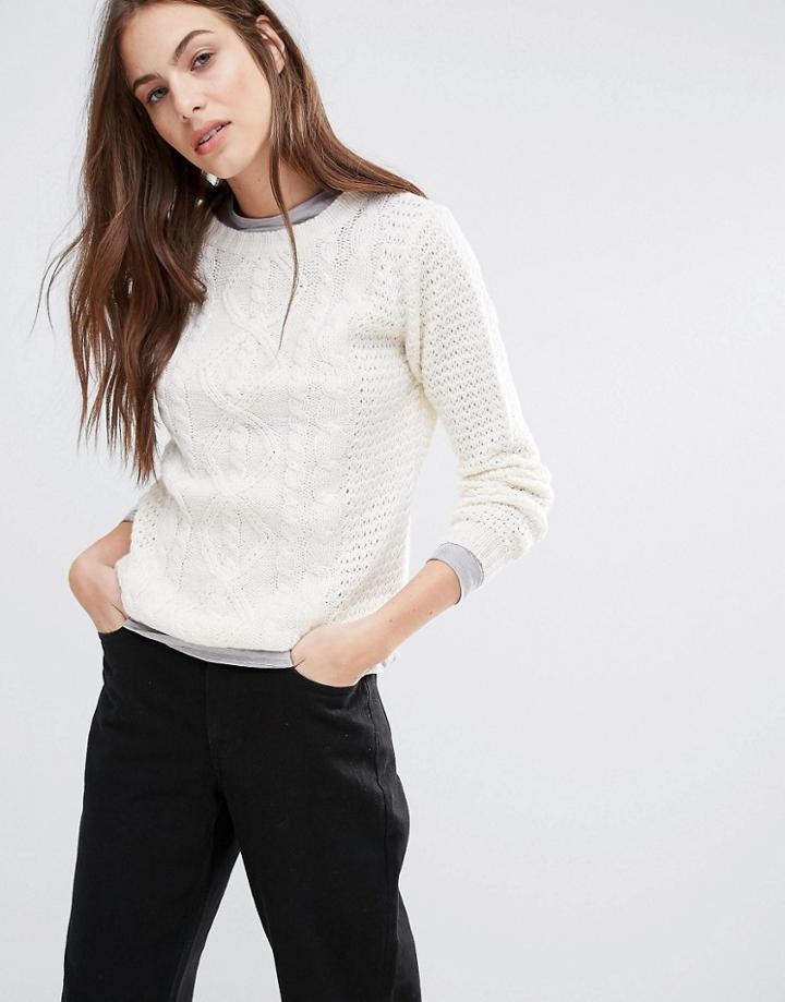 Brave Soul Cable Knit Step Hem Jumper - Cream