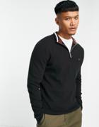 Farah Louder Quarter Zip Knit Sweater In Black