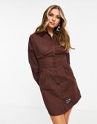 Sixth June Long Sleeve Mini Shirt Dress-brown