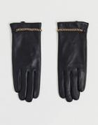 Barney's Originals Real Leather Gloves With Chain Detailing-black