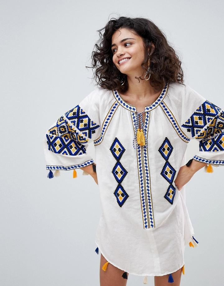 Mango Embroidered Tassel Detail Dress In Multi - Multi