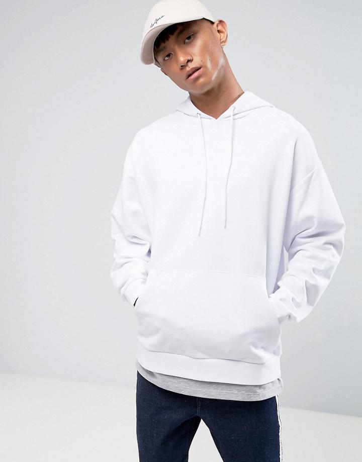 Asos Oversized Hoodie With T-shirt Hem In White - White