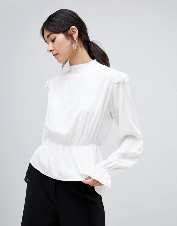 Vila High Neck Victorianan Blouse - White