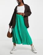 Asos Design Jersey Pleated Midi Skirt In Green-multi