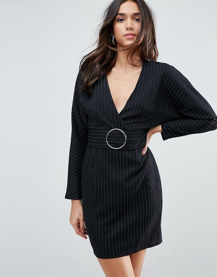 Asos Stripe Mini 80's Dress With Metal Belt - Multi