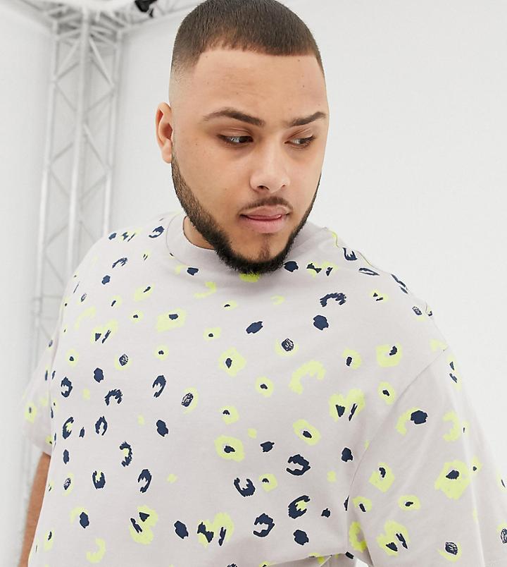 Collusion Plus T-shirt In Bright Leopard Print - Multi