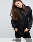 Reclaimed Vintage Pussybow Smock Top With Script Slogan - Black
