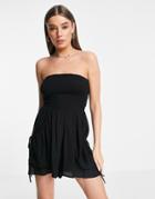 Asos Design Crinkle Rayon Strapless Slouch Romper In Black