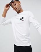 Asos Design Mickey Long Sleeve T-shirt With Chest Print - White