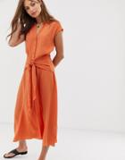 & Other Stories Waist Knot Midi Dress In Orange - Red