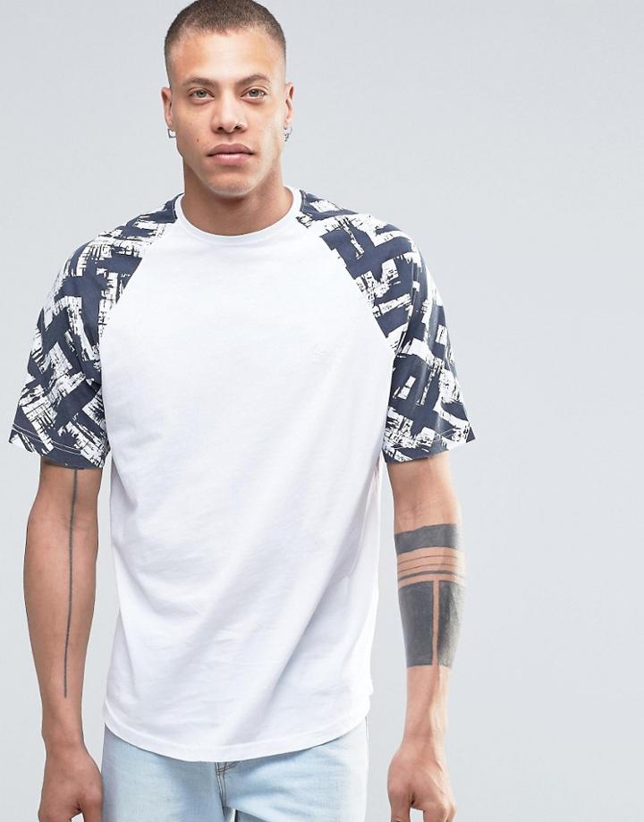 Antioch Raglan Sleeve T-shirt In Brush Print - White