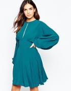 Asos Oversized Balloon Sleeve Caftan Mini Skater Dress - Teal