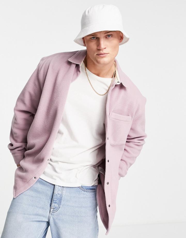 Asos Design 90s Oversized Fleece Shirt In Washed Mauve-purple