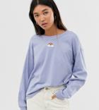 Monki Rainbow Motif Long Sleeve Crew Neck Top In Blue - Blue