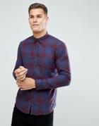 Tom Tailor Check Shirt In Navy & Burgundy - Red