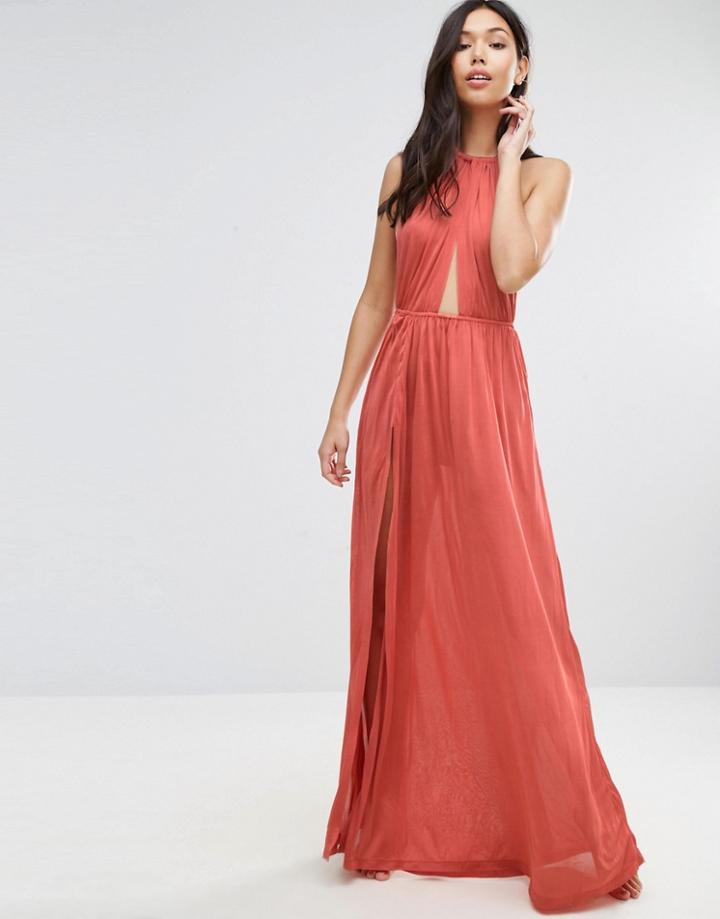 Asos Slinky Maxi Beach Dress With Braid Strap - Tan