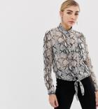 Miss Selfridge Shirt With Tie Front In Snake Print