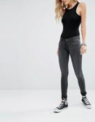 Noisy May Eve Low Waist Skinny Jeans With Zips - Gray