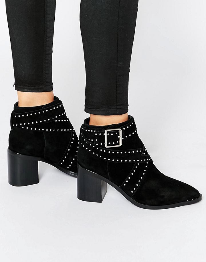 Senso Haig Ii Black Suede Studded Ankle Boots - Ebony
