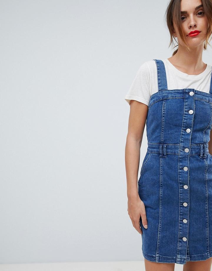 Mango Denim Button Through Dress In Blue - Blue