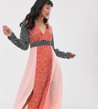 Glamorous Petite Midaxi Dress With Front Splits In Mix And Match Print