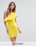 Club L One Shoulder Ruffle Structure Detail Dress - Yellow