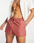 Asos Design Swim Shorts In Rust Red Super Short Length