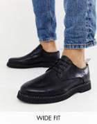 Asos Design Wide Fit Lace Up Shoes In Black Leather With Chunky Sole
