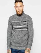 Asos Lambswool Rich Roll Neck Sweater With Fairisle - Gray Twist