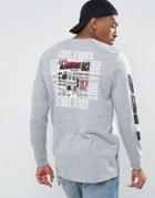 Asos Guns And Roses Longline Long Sleeve Band T-shirt - Gray
