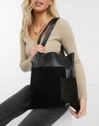Urbancode Leather And Suede Mix Tote Bag In Black