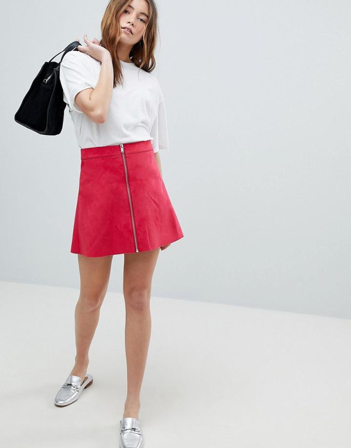 Only Zip Through Faux Suede A-line Mini Skirt In Pink