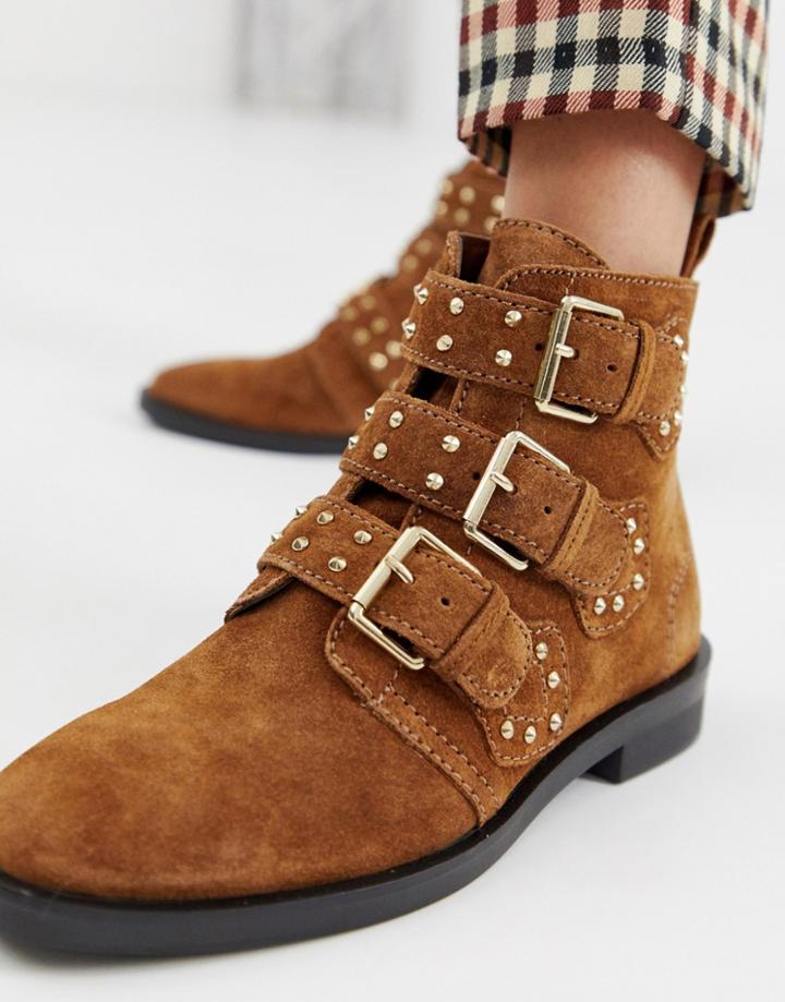 Stradivarius Buckle Detail Ankle Boot - Beige