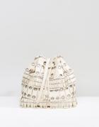 Mango Fringed Eyelet Bucket Bag - Cream