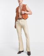 Asos Design Smart Skinny Flared Pants In Stone Wide Wool Mix Herringbone-neutral