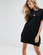 Adolescent Clothing T-shirt Dress With Embroidered Flame - Black