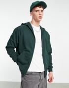 Asos Design Organic Oversized Zip Up Hoodie With Panel Detail In Green - Part Of A Set