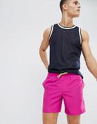 Asos Design Swim Short In Purple With Neon Drawcord In Mid Length - Purple