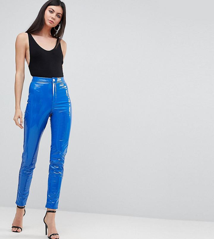 Asos Tall Rivington Jeggings In Cobalt Vinyl - Black