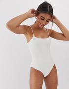 Weekday Ribbed Swimsuit In White - White