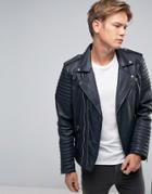 Goosecraft Leather Biker Jacket Asymmetric Zip In Navy - Navy